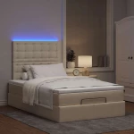 Οθωμανικό κρεβάτι με στρώμα & LEDs Cream 120x200cm ύφασμα Κρεμ 3314167