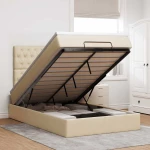 Οθωμανικό κρεβάτι με στρώμα & LEDs Cream 120x190cm ύφασμα Κρεμ 3314077