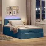 Οθωμανικό κρεβάτι με στρώμα&LEDs Σκούρο μπλε 120x190cm Βελούδο Σκούρο Μπλε 3312540