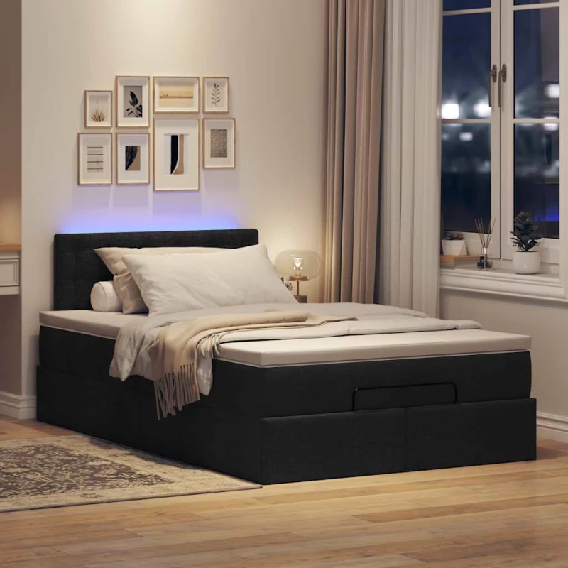 Οθωμανικό κρεβάτι με στρώμα & LEDs Μαύρο 120x200 cm Ύφασμα Μαύρο 3312466