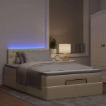 Οθωμανικό κρεβάτι με στρώμα & LEDs Cream 120x190cm ύφασμα Κρεμ 3312379