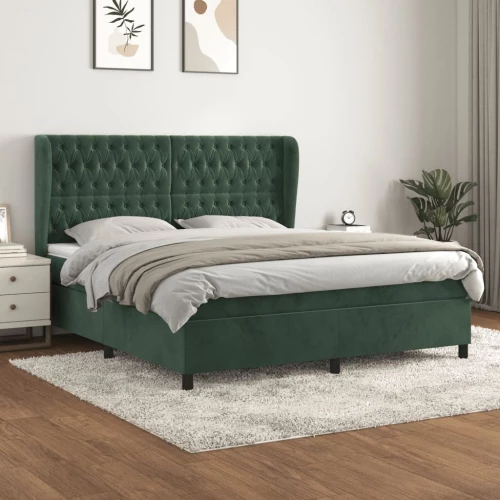 Κρεβάτι Boxspring με Στρώμα Σκούρο Πράσινο 160x200εκ. Βελούδινο Σκούρο πράσινο 3129402