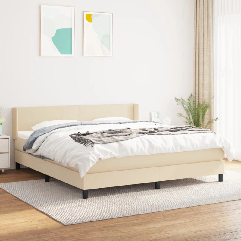Κρεβάτι Boxspring με Στρώμα Κρεμ 180x200 εκ. Υφασμάτινο Κρεμ 3129574