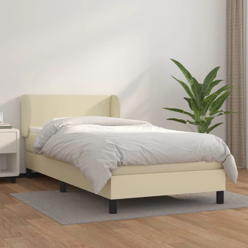 Κρεβάτι Boxspring με Στρώμα Κρεμ 100x200εκ. από Συνθετικό Δέρμα Κρεμ 3127177