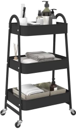 Τρόλεϊ αποθήκευσης 3 επιπέδων Μαύρο 42x41,5x77 cm Χάλυβας Μαύρο 4012381