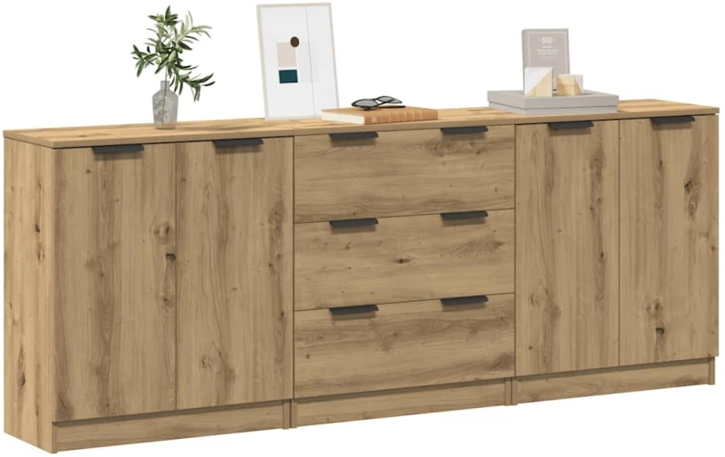 Μπουφές 3 τμχ Δρυς τεχνίτης 60x30x70 cm Επεξεργασμένο ξύλο artisan δρυς 3329226