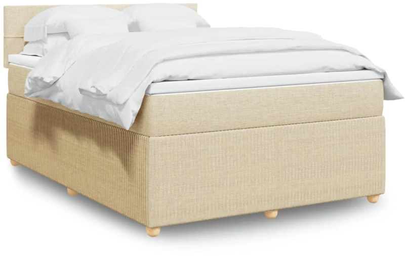 Κρεβάτι Boxspring με Στρώμα Κρεμ 140x190 εκ. Υφασμάτινο Κρεμ 3287456