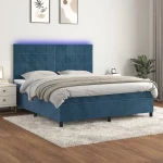 Κρεβάτι Boxspring με Στρώμα & LED Σκ. Μπλε 160x200εκ. Βελούδινο Μπλε 3136135
