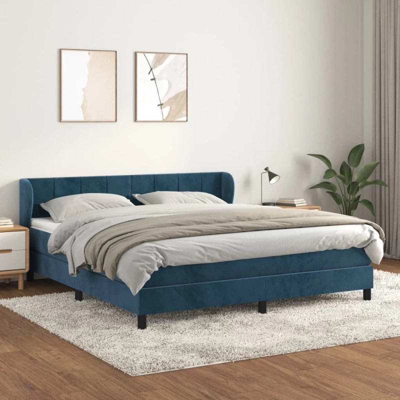 Κρεβάτι Boxspring με Στρώμα Σκούρο Μπλε 160x200 εκ. Βελούδινο Μπλε 3127503