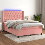 Κρεβάτι Boxspring με Στρώμα & LED Ροζ 140x200 εκ. Βελούδινο Ροζ 3139750