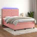 Κρεβάτι Boxspring με Στρώμα & LED Ροζ 140x190 εκ. Βελούδινο Ροζ 3136304