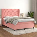 Κρεβάτι Boxspring με Στρώμα Ροζ 140x190 εκ. Βελούδινο Ροζ 3129392