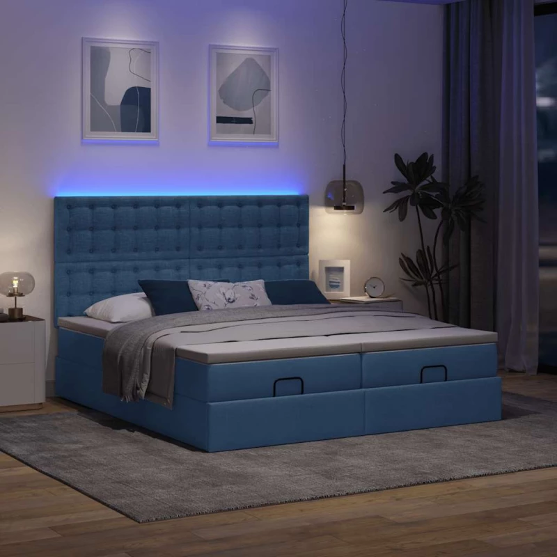 Οθωμανικό κρεβάτι με στρώματα & LEDs Μπλε 180x200cm ύφασμα Μπλε 3314589