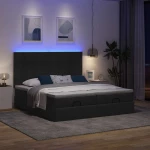 Οθωμανικό κρεβάτι με στρώματα & LEDs Μαύρο ύφασμα 180x200cm Μαύρο 3314543