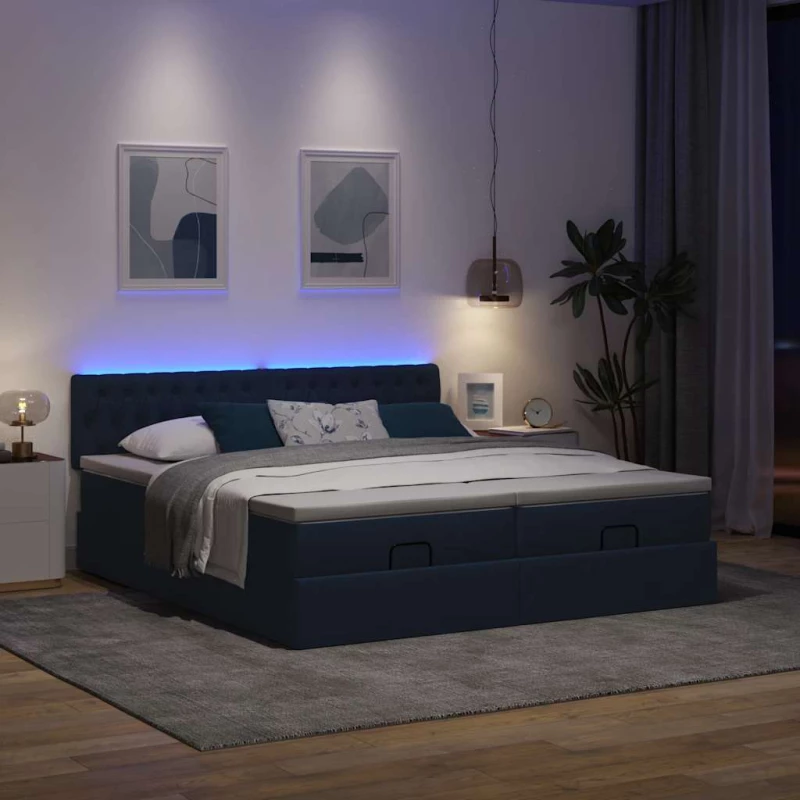 Οθωμανικό κρεβάτι με στρώματα & LEDs Μπλε 180x200cm ύφασμα Μπλε 3312870