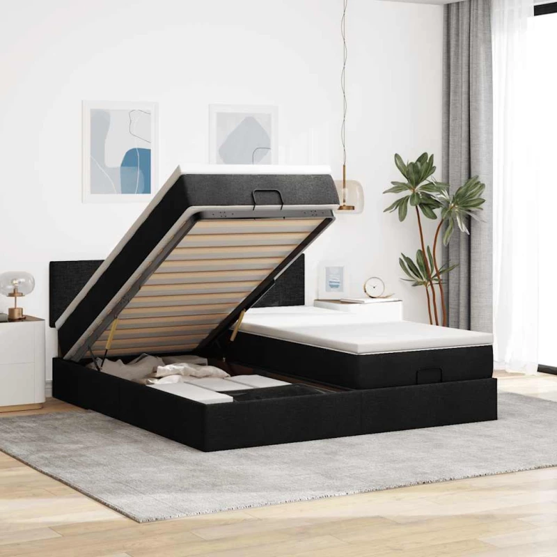 Οθωμανικό κρεβάτι με στρώματα Μαύρο 180x200cm Ύφασμα Μαύρο 3311975