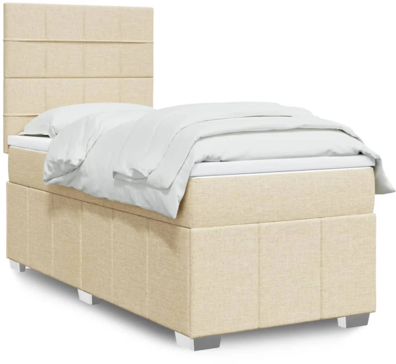 Κρεβάτι Boxspring με Στρώμα Κρεμ 90x200 εκ.Υφασμάτινο Κρεμ 3293856
