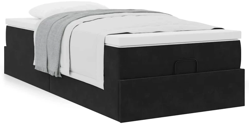 Οθωμανικό κρεβάτι με στρώμα Μαύρο 100x200cm Velvet Μαύρο 3311167