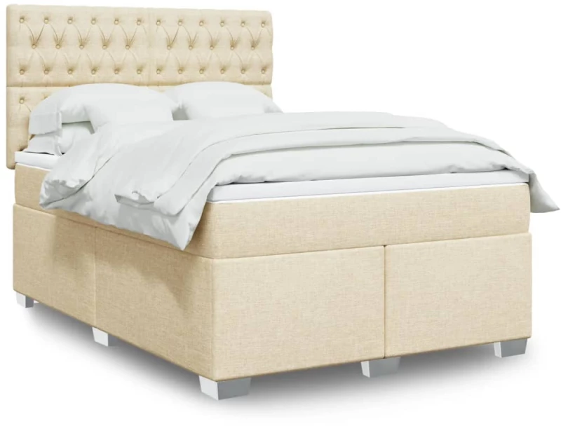 Κρεβάτι Boxspring με Στρώμα Κρεμ 160x200 εκ. Υφασμάτινο Κρεμ 3292851