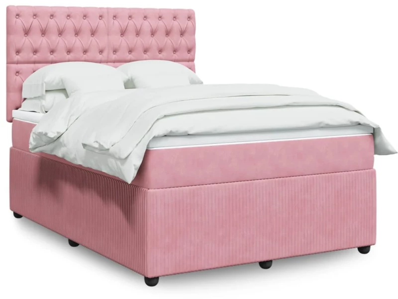 Κρεβάτι Boxspring με Στρώμα Ροζ 140x200 εκ. Βελούδινο Ροζ 3292369