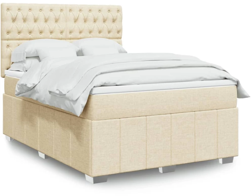 Κρεβάτι Boxspring με Στρώμα Κρεμ 140x190 εκ. Υφασμάτινο Κρεμ 3291675
