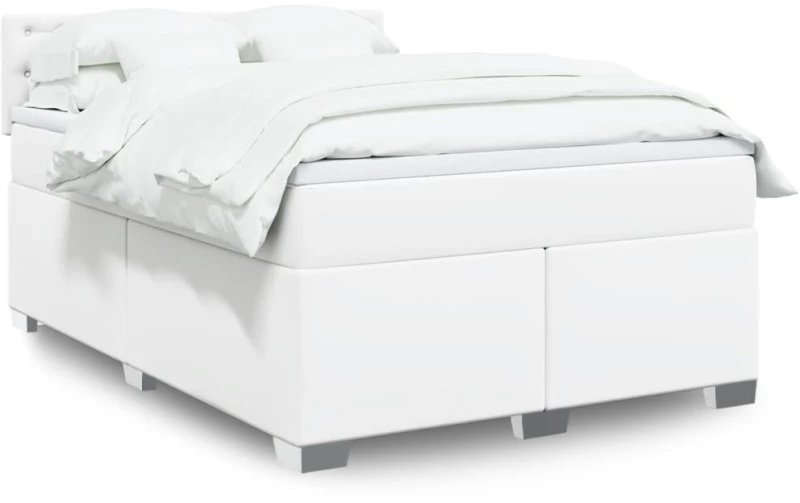 Κρεβάτι Boxspring με Στρώμα Λευκό 140x190εκ.από Συνθετικό Δέρμα Λευκό 3286121