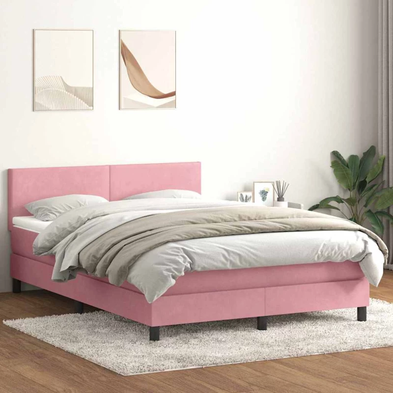 Κρεβάτι Boxspring με Στρώμα Ροζ 140x210 εκ. Βελούδινο Ροζ 3316694