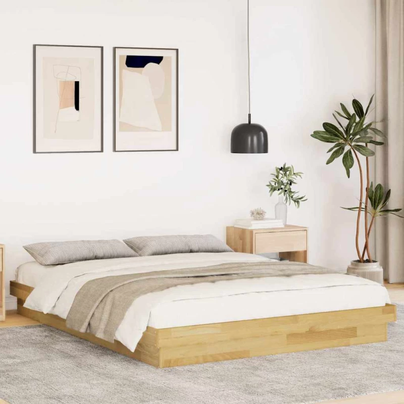 Πλαίσιο κρεβατιού χωρίς στρώμα 150x200 cm μασίφ ξύλο δρυς Καφέ 3315732