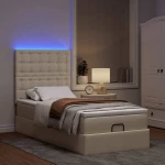 Οθωμανικό κρεβάτι με στρώμα & LEDs Cream 90x190cm ύφασμα Κρεμ 3314139