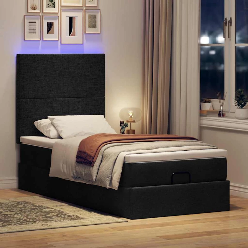 Οθωμανικό κρεβάτι με στρώμα & LEDs Μαύρο ύφασμα 90x190cm Μαύρο 3313887