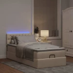 Οθωμανικό κρεβάτι με στρώμα & LEDs Cream 90x190cm ύφασμα Κρεμ 3312358