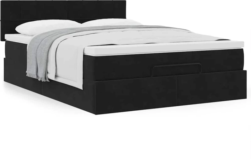 Οθωμανικό κρεβάτι με στρώμα Μαύρο 140x190cm Βελούδο Μαύρο 3311773