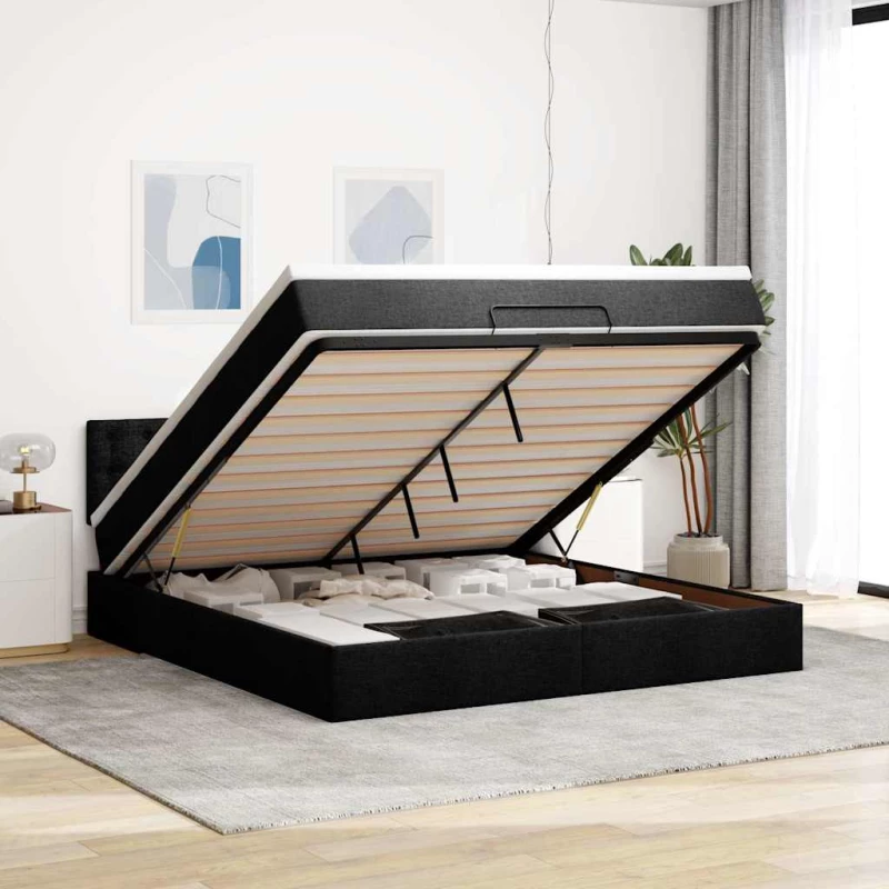 Οθωμανικό κρεβάτι με στρώμα Μαύρο 160x200cm Ύφασμα Μαύρο 3311638
