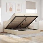 Οθωμανικό Κρεβάτι με Στρώμα Κρέμα 160x200cm Ύφασμα Κρεμ 3311558