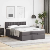 Οθωμανικό κρεβάτι με στρώμα Γκρι 140x190cm Faux Leather Γκρι 3311306