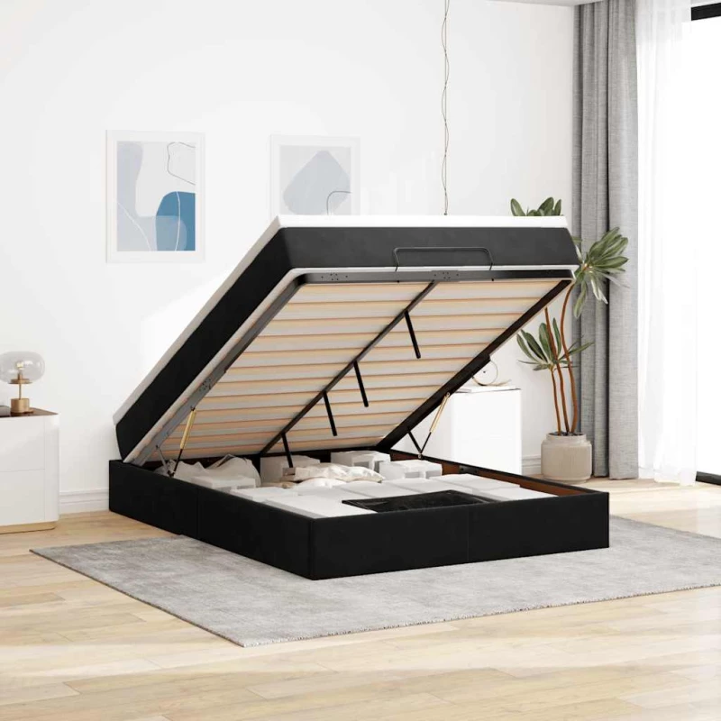 Οθωμανικό κρεβάτι με στρώμα Μαύρο 140x190cm Βελούδο Μαύρο 3311185