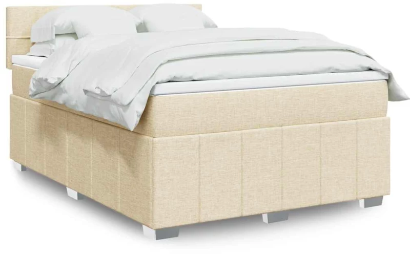 Κρεβάτι Boxspring με Στρώμα Κρεμ 140x190 εκ. Υφασμάτινο Κρεμ 3289368