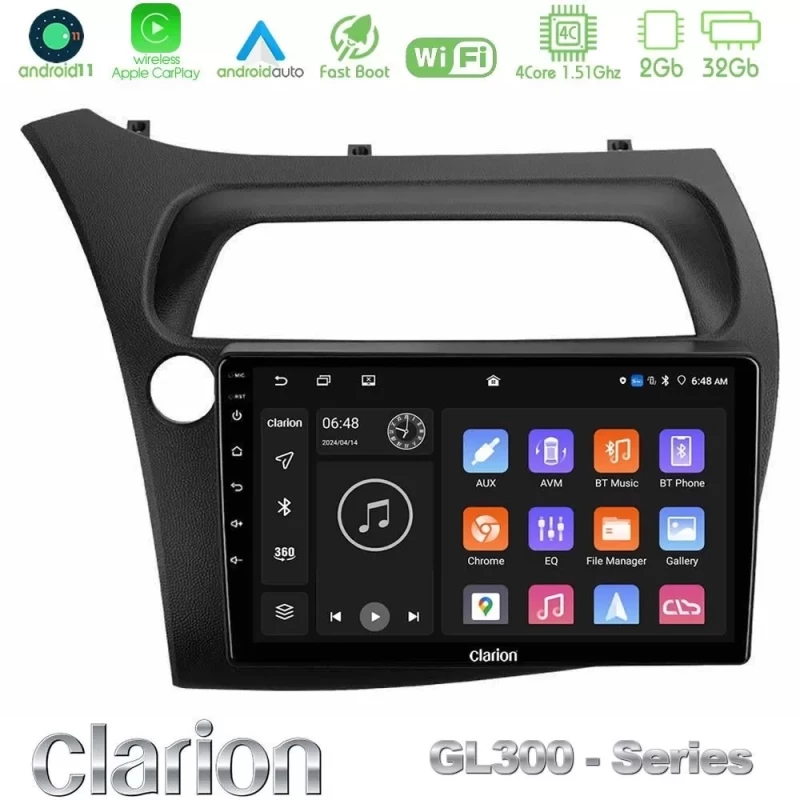 Clarion GL300 Series 4Core Android11 2+32GB Honda Civic Navigation Multimedia Tablet 9" Με Carplay & Android Auto U-GL3-HD0942