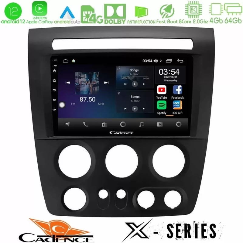 Cadence X Series Hummer H3 2005-2009 8core Android12 4+64GB Navigation Multimedia Tablet 9" U-X-HU1056