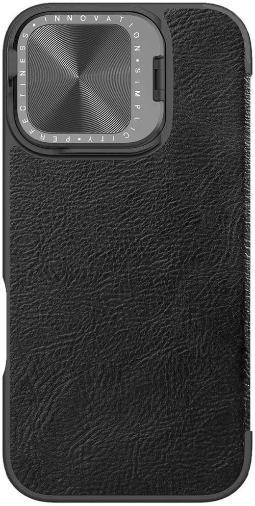 Nillkin Qin Prop Leather Case with Camera Cover and Stand for iPhone 16 - Black