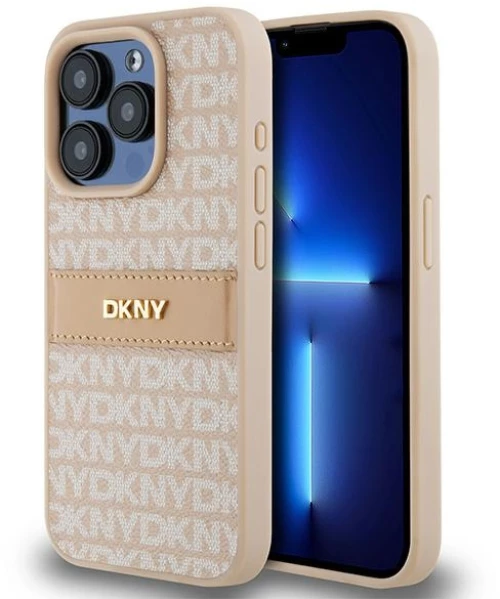 DKNY Leather Mono Stripe & Metal Logo case for iPhone 15 Pro - pink