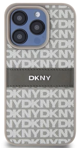 DKNY Leather Mono Stripe & Metal Logo case for iPhone 15 Pro Max - beige