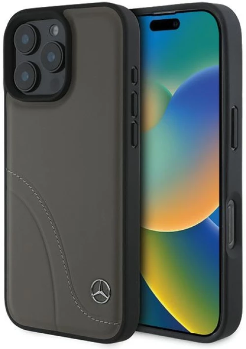 Mercedes MB Curved Stitches Leather iPhone 16 Pro Max Case - Brown