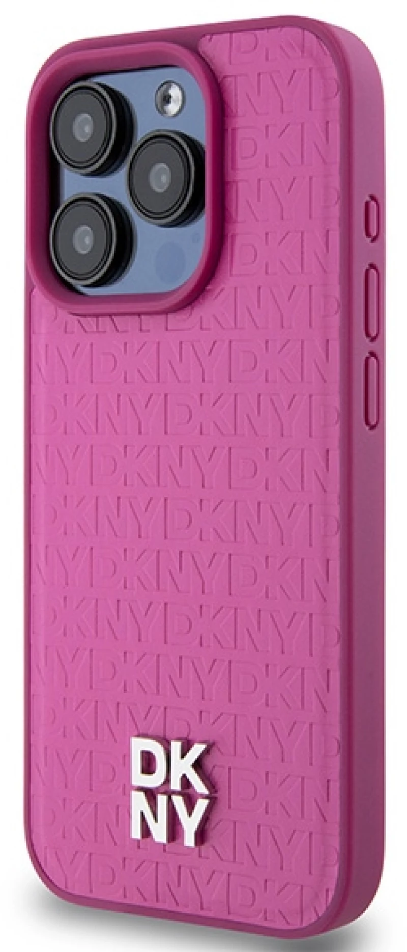 DKNY Leather Monogram Pattern Metal Logo MagSafe Case for iPhone 15 Pro - Pink