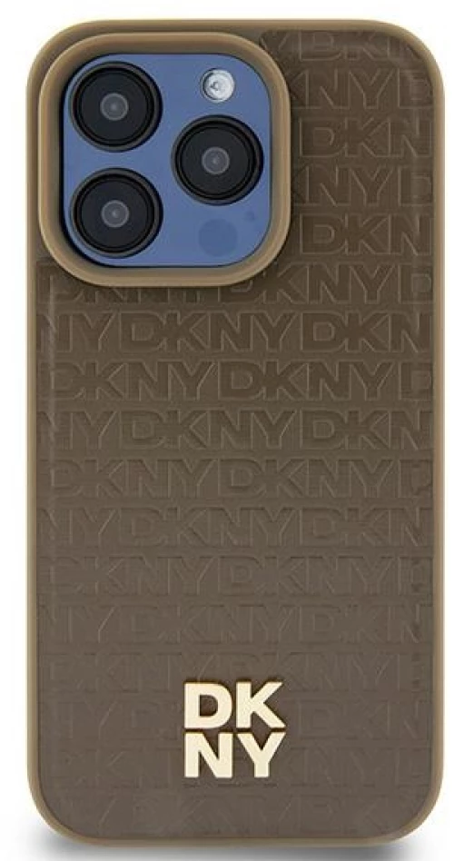 DKNY Leather Pattern Metal Logo MagSafe case for iPhone 15 / 14 / 13 - brown