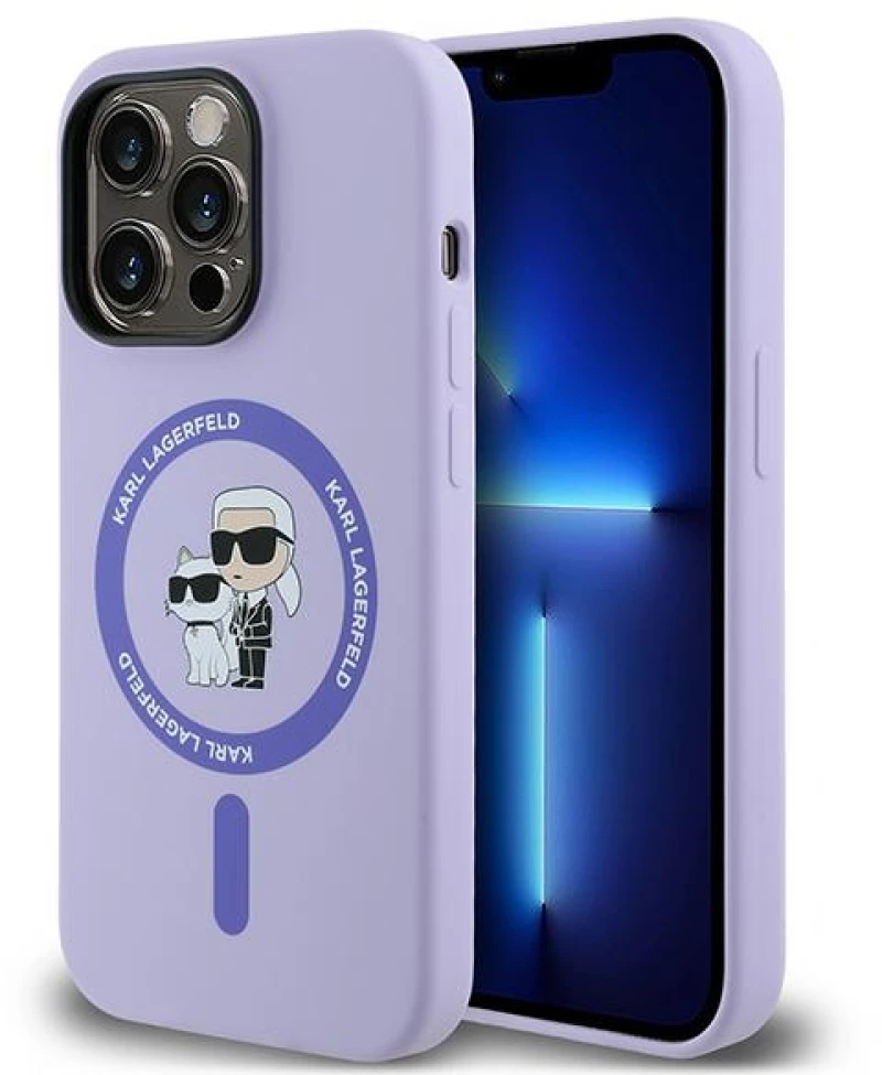 Karl Lagerfeld HC MagSafe Silicone Karl&Choupette Heads Ring Case for iPhone 14 Pro - Purple