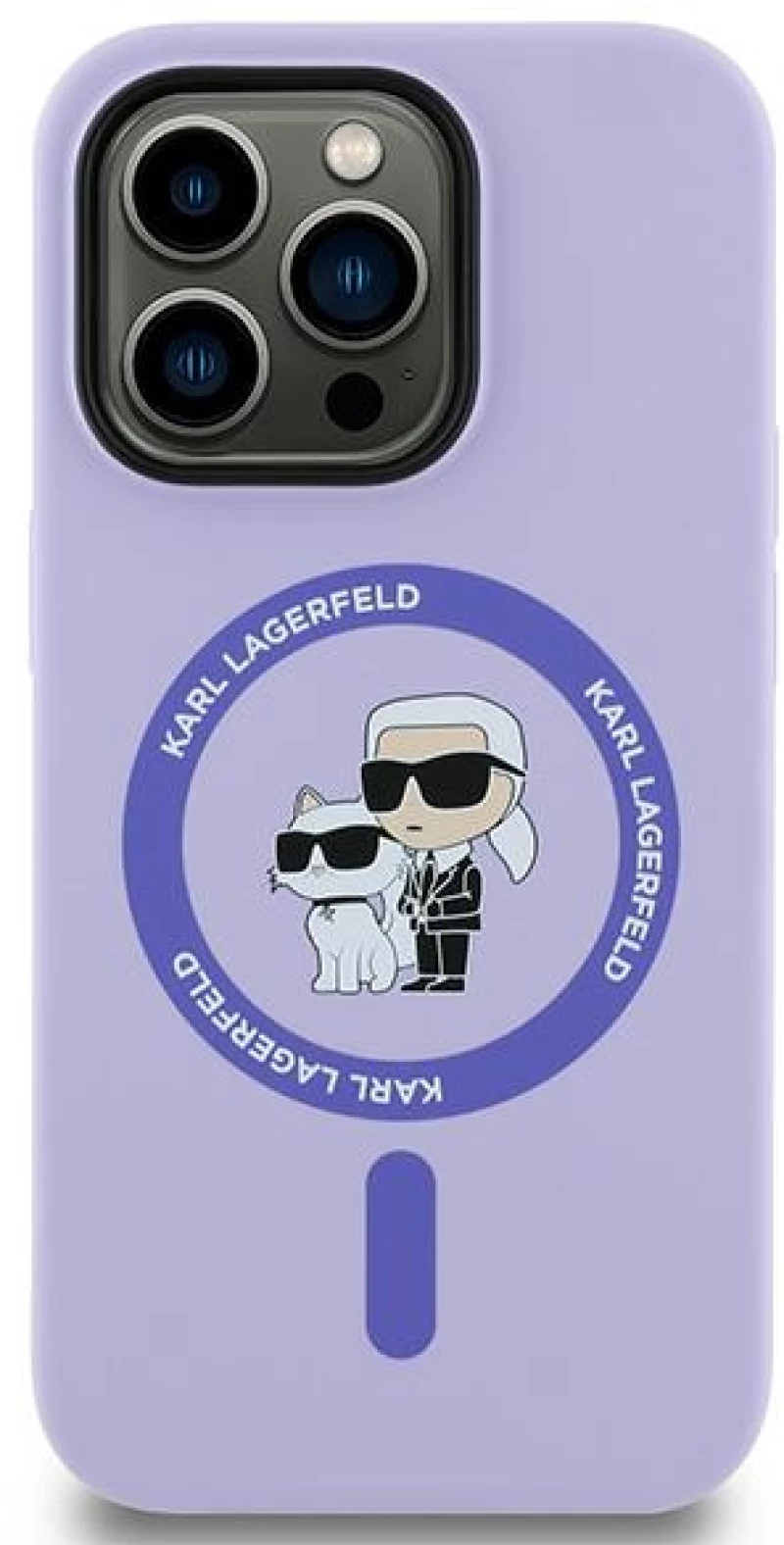 Karl Lagerfeld HC MagSafe Silicone Karl&Choupette Heads Ring Case for iPhone 14 Pro - Purple