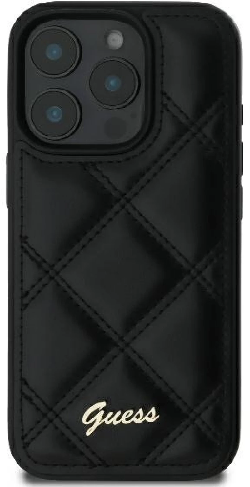 Guess Quilted Metal Logo iPhone 16 Pro Max Case - Black
