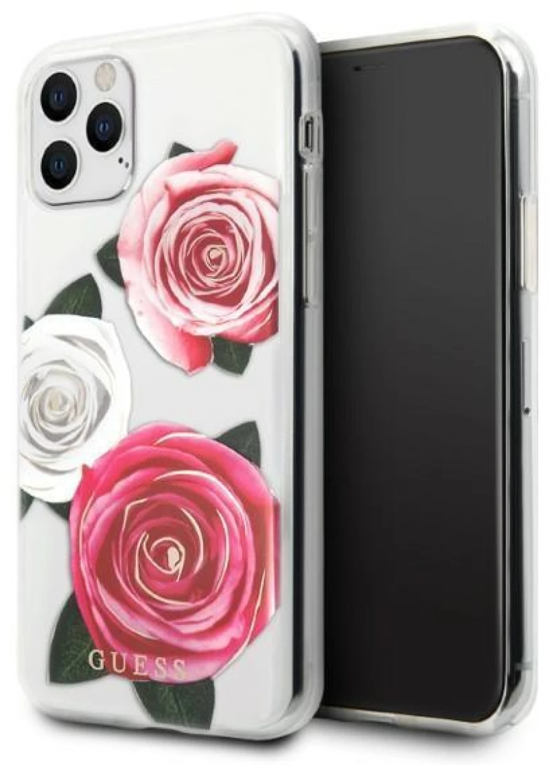 Guess GUHCN58ROSTRT iPhone 11 Pro transparent hardcase Flower Desire Pink & White Rose