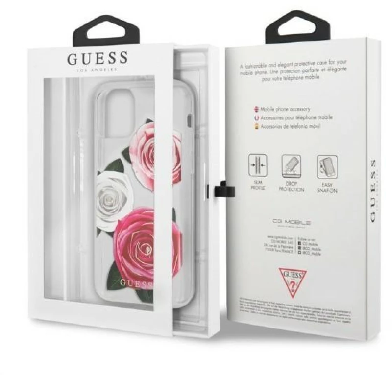 Guess GUHCN58ROSTRT iPhone 11 Pro transparent hardcase Flower Desire Pink & White Rose